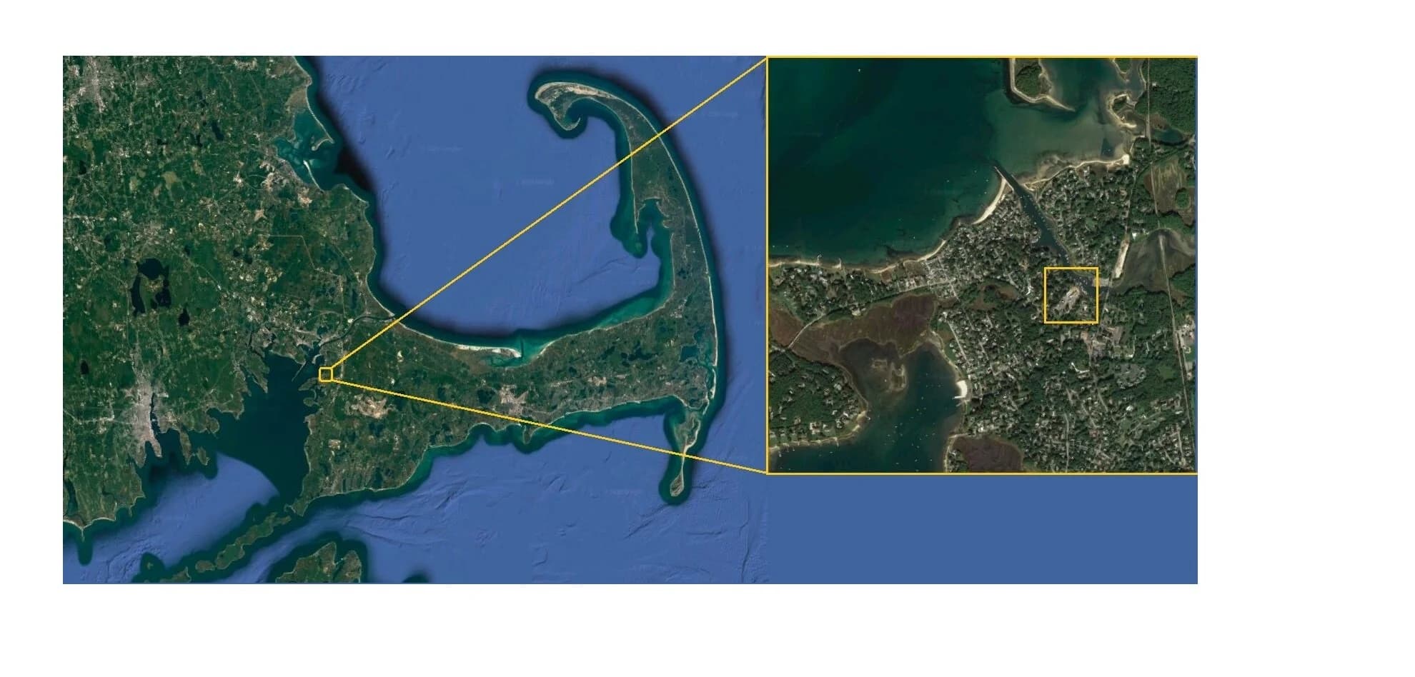 Aerial view of Scallop Bay Marina and the Pocasset River